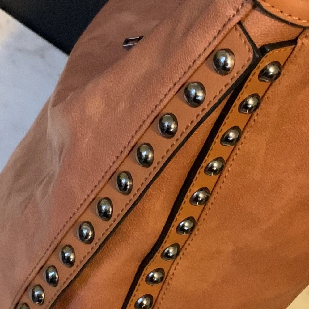 Mellow World Marion Cognac Studded Hobo Bag